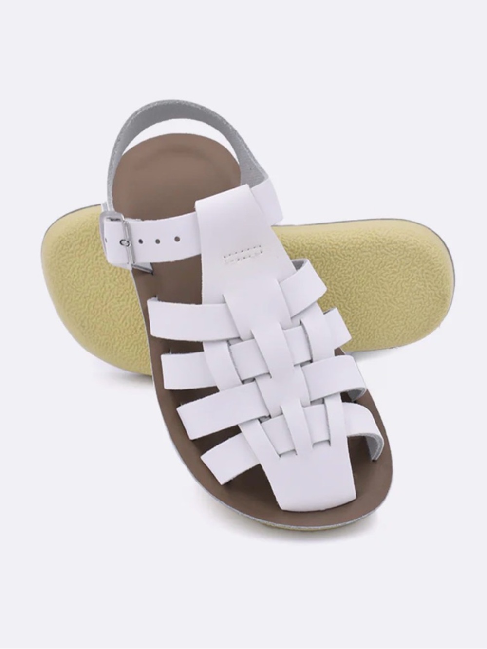 Salt Water Sandals by Hoy White Woven Leather Kids Sandals